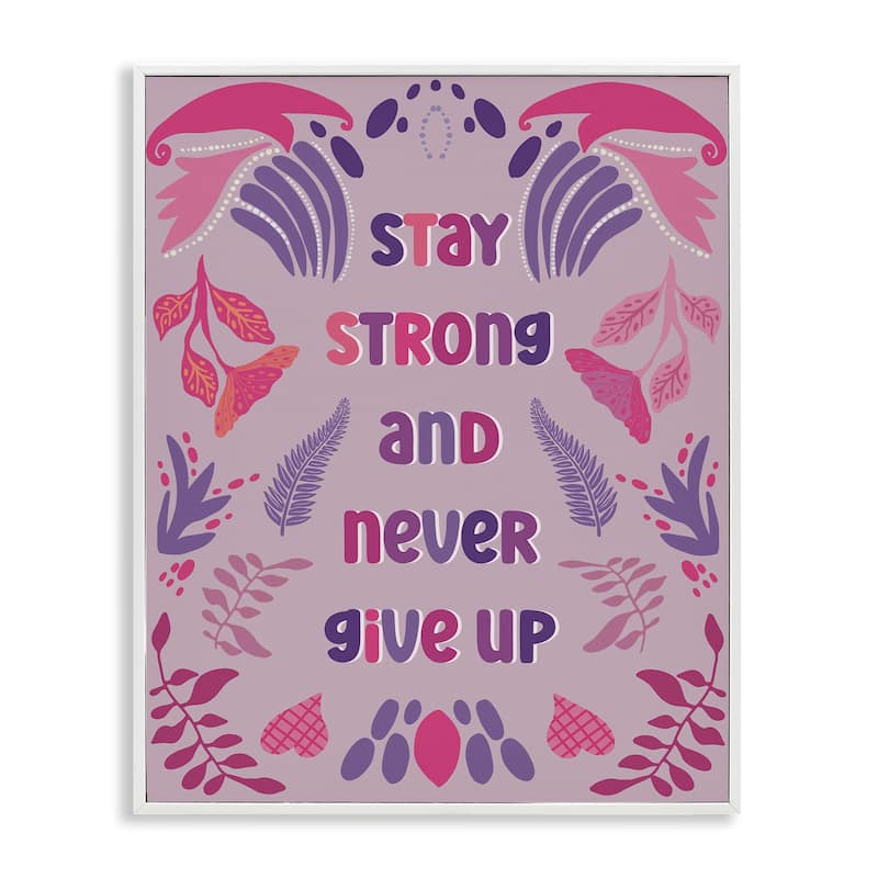 Stupell Never Give Up on Purple Framed Giclee Art Design By Julia Fox - 24 x 30 - White