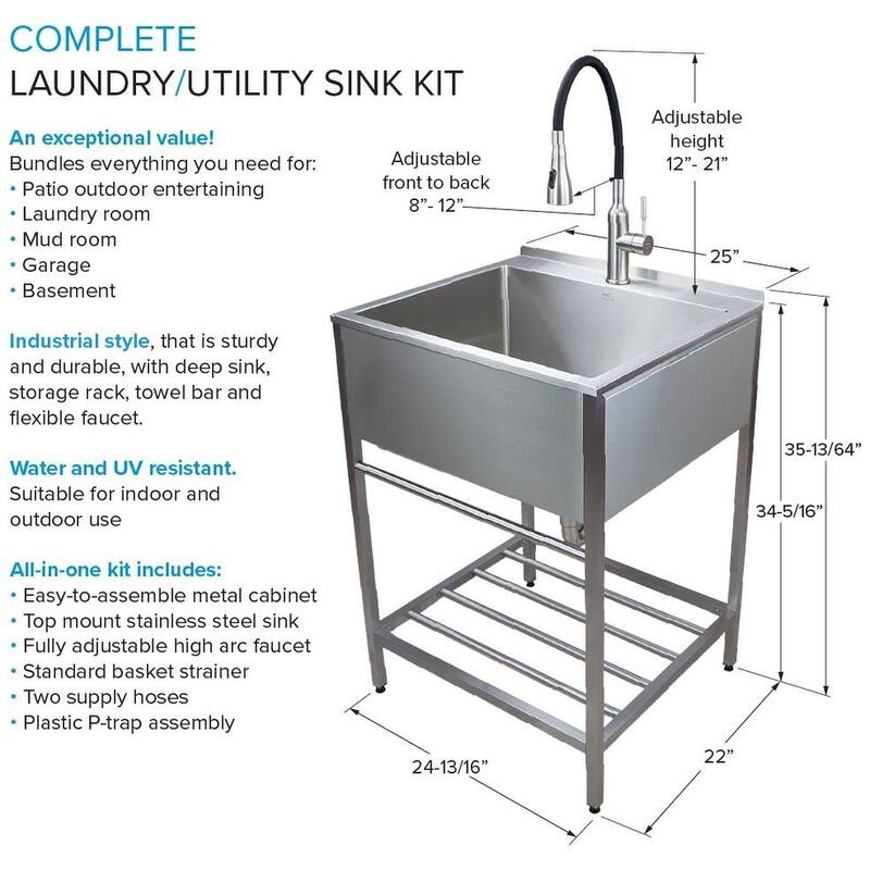 Transolid TRS_TFH-2522 25" Free Standing Single Basin Stainless Steel