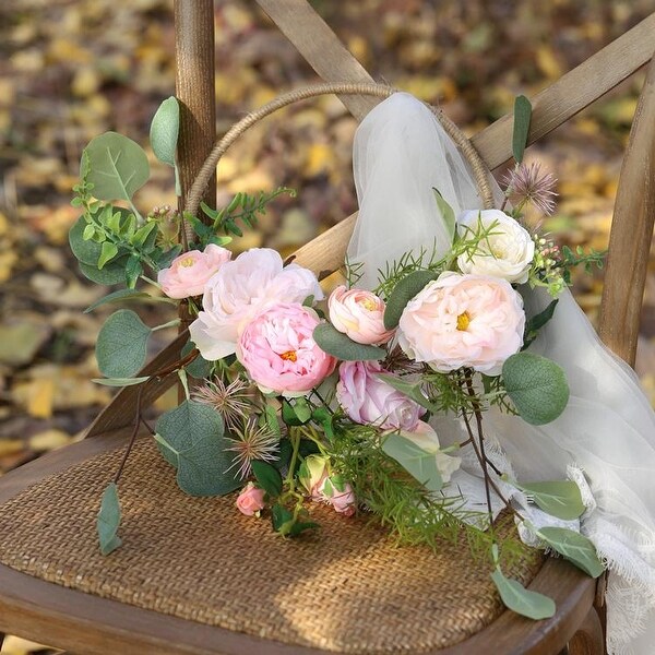 Floral Hoop Artificial Mixed Pink Floral with Greenery 9" D - Green