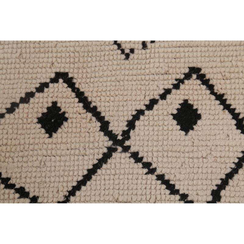 Moroccan Oriental Area Rug Hand-Knotted Beige Geometric Wool Carpet - 8'10"x 12'5"