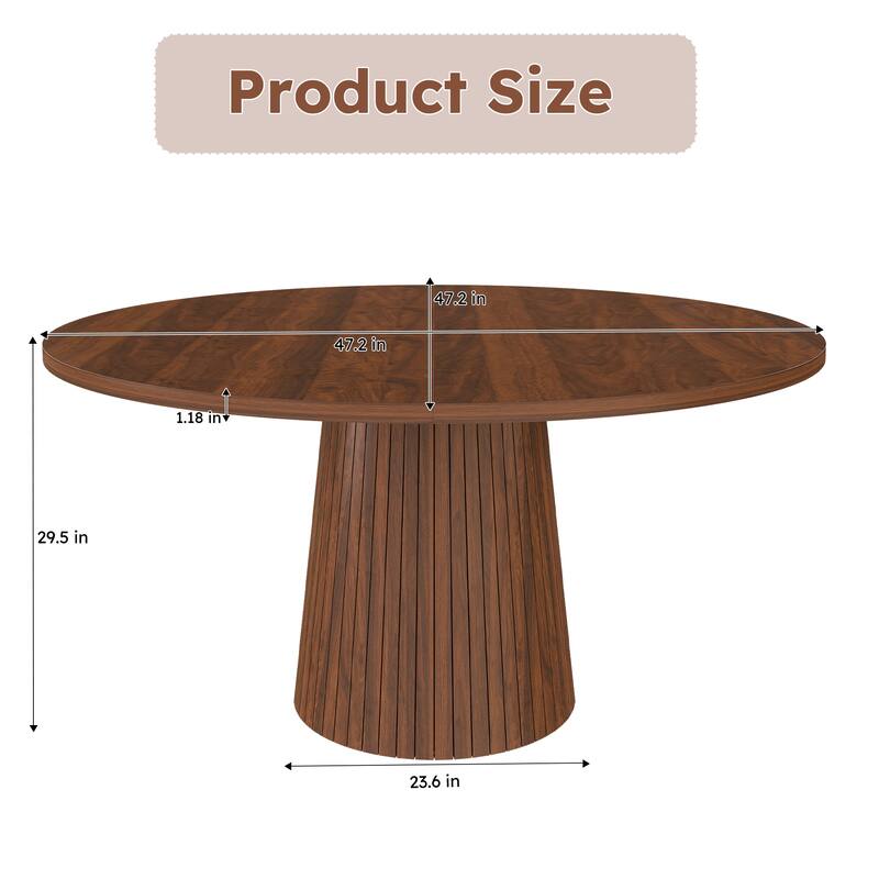 47 Inch Round MDF Dining Table for 4 - Modern Farmhouse Kitchen Table with Wood Strip Base