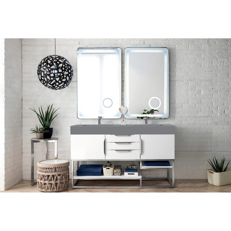 James Martin Vanities Columbia 59" Double Vanity, Glossy White with Brushed Nickel Hardware