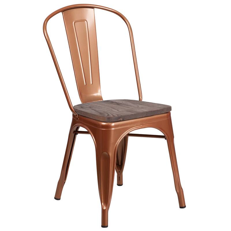 Metal Stackable Chair with Wood Seat - 17.75"W x 20"D x 33.5"H - 17.75"W x 20"D x 33.5"H