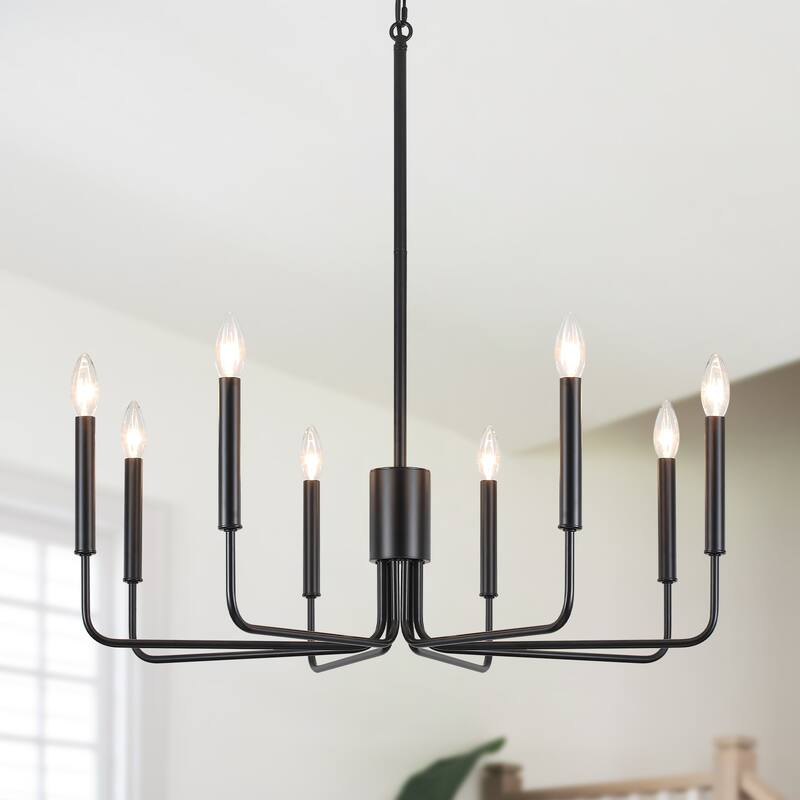 8-Light 29.52-inch Farmhouse Candle Chandelier for Foyer Kitchen Bedroom - Black