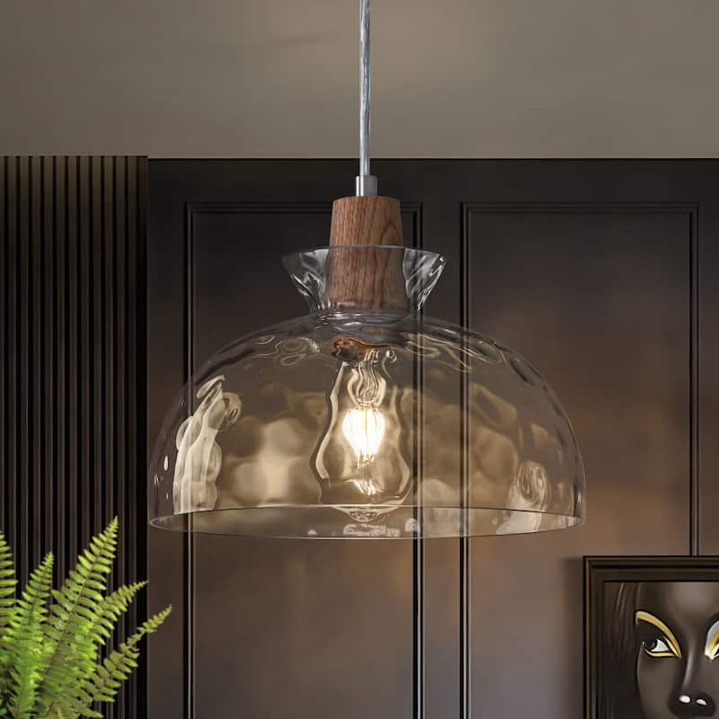 Starsky 1-Light Modern Hammered Ripple Glass Pendant - Nickel