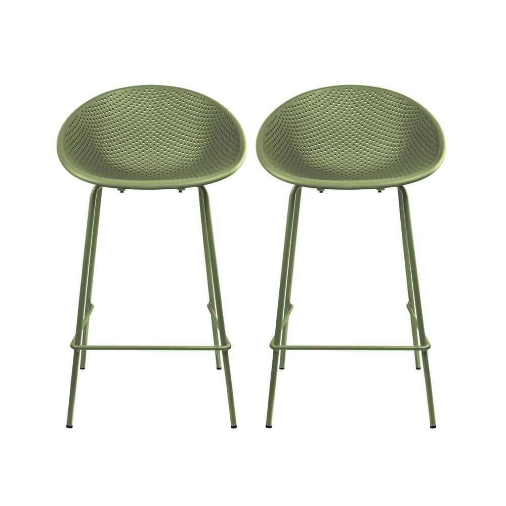 Set of 2 Modern Low Back Plastic Bar Counter Height Stool Barstool with Metal leg For Kitchen Patio Outdoor Break Room