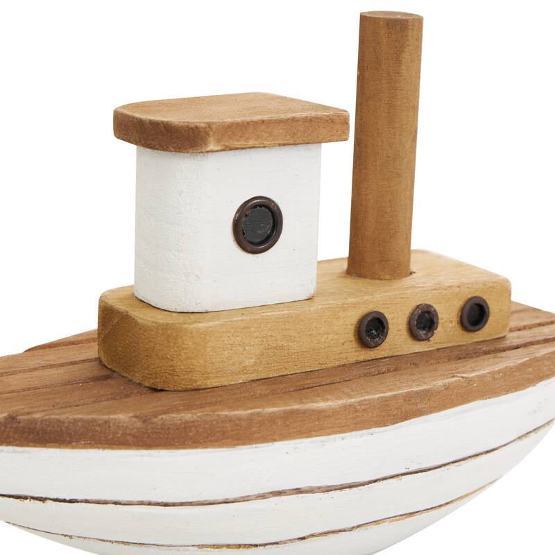 Wood Boat Handmade Sculpture with White Accents - Set of 3 Brown - Roche River Decor - 4"W x 9"L x 6"H