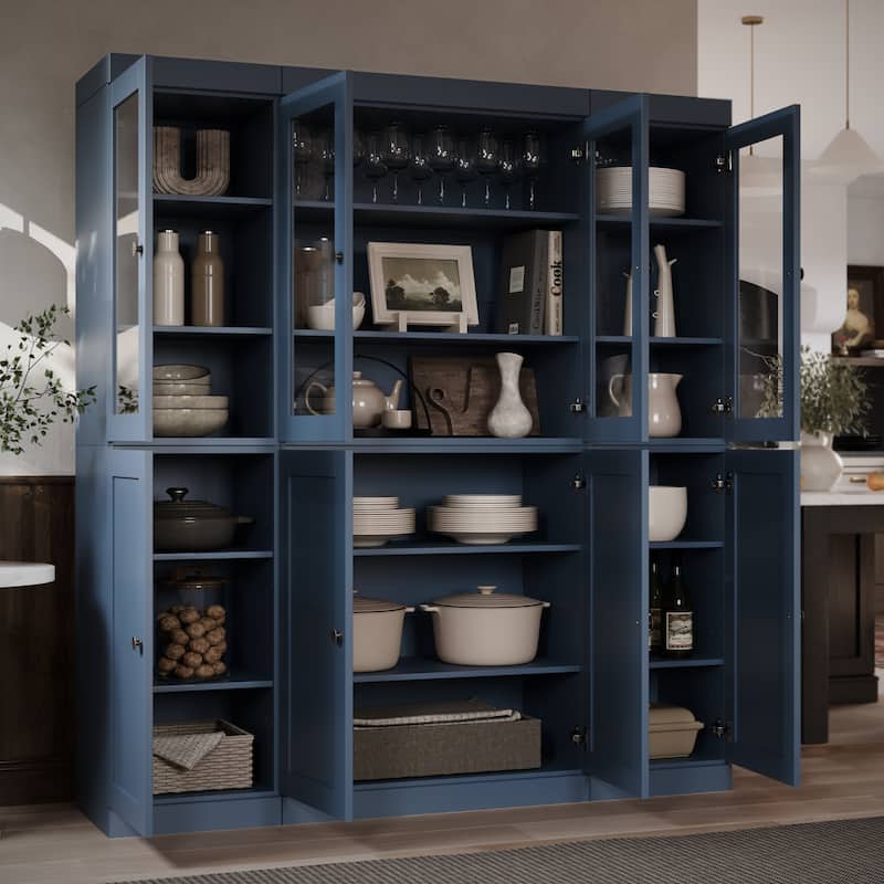 Palace Imports 100% Solid Wood 65" Pantry Cabinet with Clear Glass, Shaker Doors and Adjustable Shelves