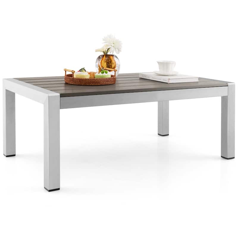 Costway Patio Aluminum Coffee Table Outdoor Rectangular Cocktail - See Details - Grey + Silver - See Details