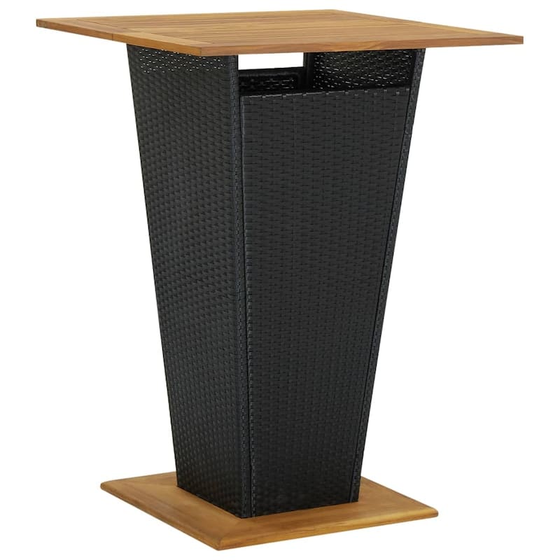 vidaXL 3 Piece Patio Bar Set Black Poly Rattan&Solid Wood Acacia - 15.7" x 17.3" x 39.4"