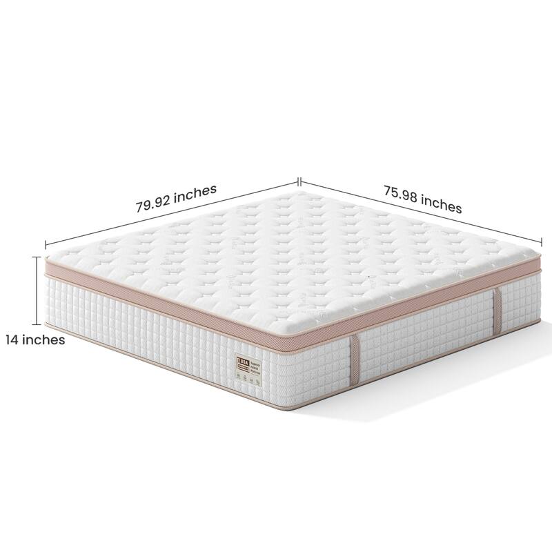 Roomfitters 14 Inch King Hybrid Mattress, Firm Gel Memory Foam and Pocket Spring Bed for Pressure Relief, White