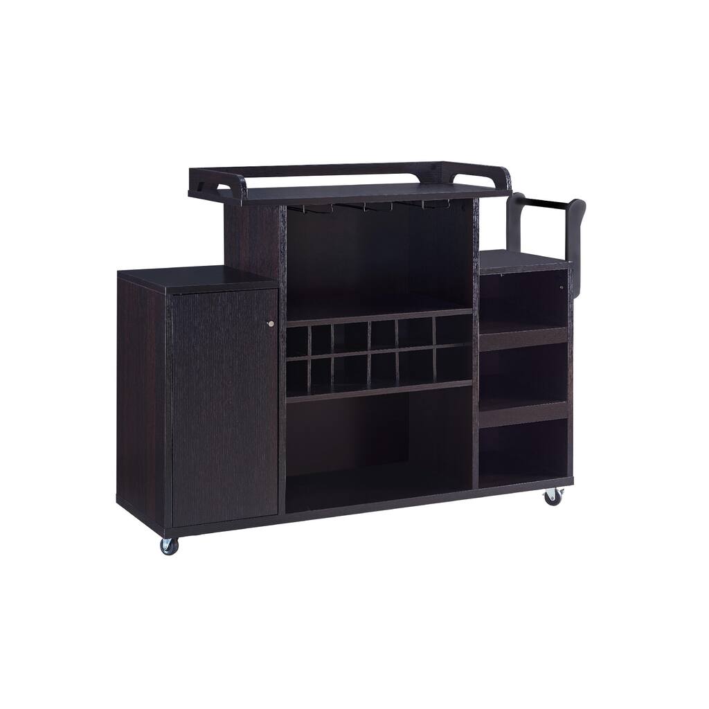 Casters Supported Wooden Buffet Cart with Wine Rack and 1 Door Cabinet, Brown
