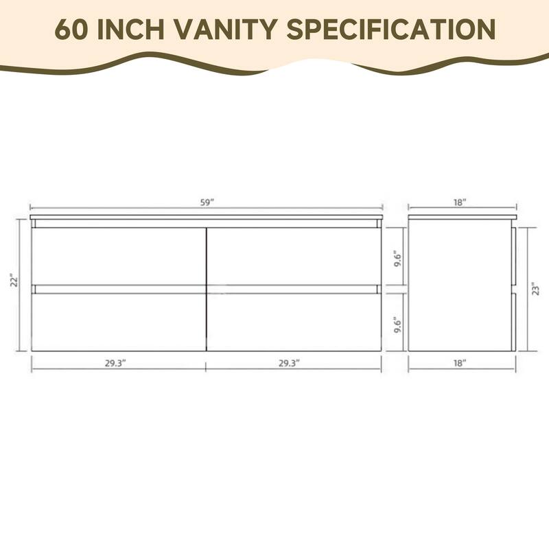 CB HOME 24''/30''/36''/48''/60'' Wall Mounted Bathroom Vanity with Sink, OAK Floating Bathroom Vanity Cabinet with Sink,Drawers.