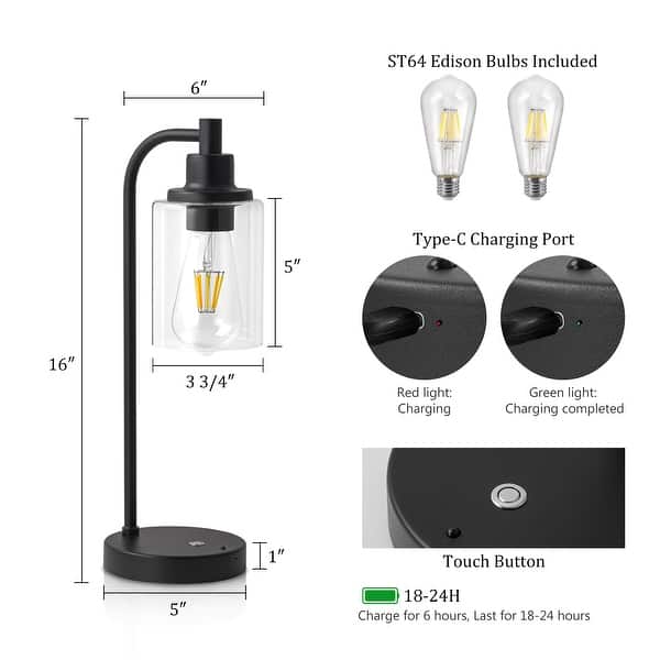 C Cattleya 2-Pack Battery-Operated Matte Black Table Lamp with Remote Control