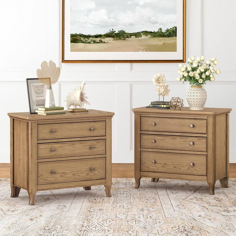 3-Drawer Nightstand for Bedroom and Living Room - Wood Color - 2 Pieces - 3-drawer
