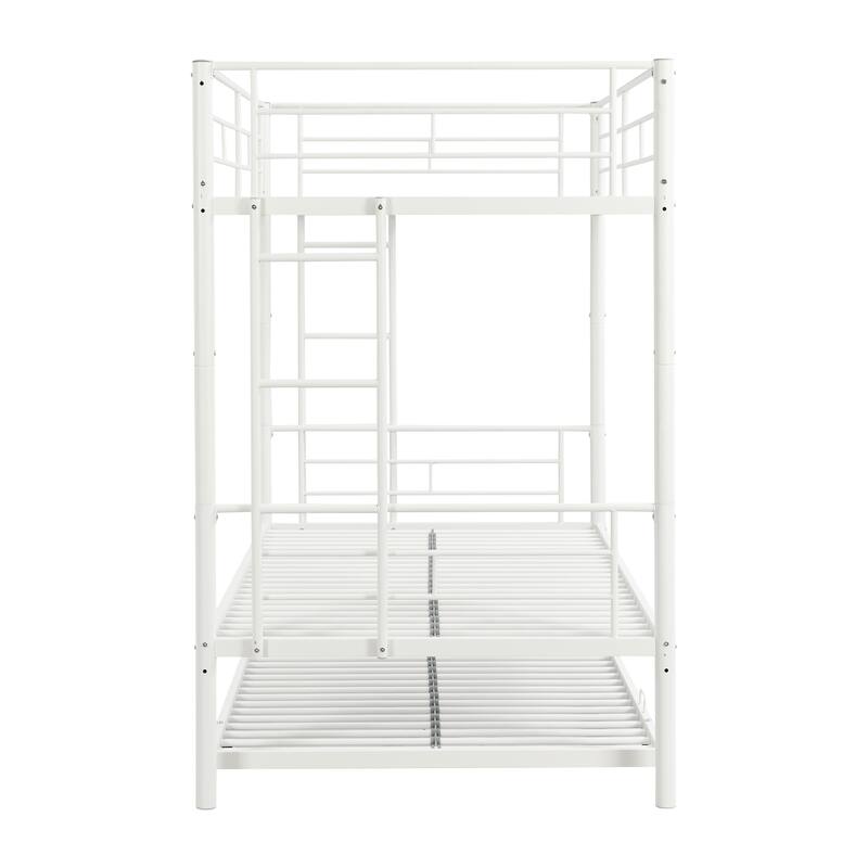 Modern White Metal Bunk Bed with Trundle, Space-Saving and Sturdy Design, Easy Assembly, No Box Spring Needed