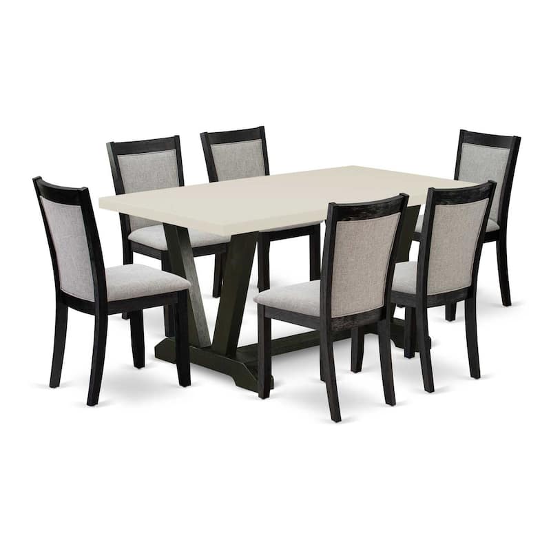HomeStock 7-Piece Natural Oak Finish Solid Wood Top Dining Table with 6 Chairs