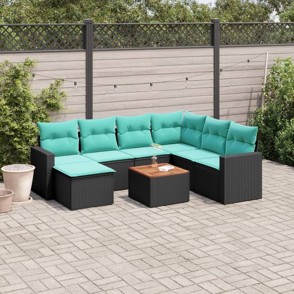 vidaXL 8 Piece Patio Sofa Set with Cushions Grey Poly Rattan - 24.4" x 24.4" x 27.2"