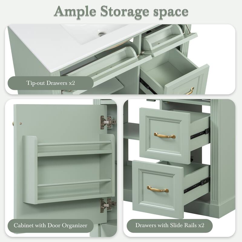 36 Inch Bathroom Vanity with Sink, Cabinet with 4 Drawers, Soft-Close Door & Adjustable Shelf, Ceramic Basin