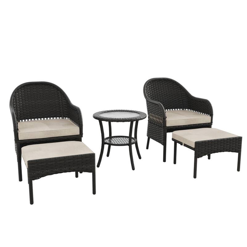 Cozywor 5-Piece Wicker Outdoor Patio Conversation Lounge Chair Set