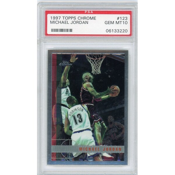 Michael Jordan Chicago Bulls 1997 Topps Chrome 123 Basketball Card Graded PSA 10 GEM MINT - Black - 5' x 8'
