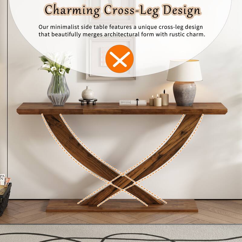 Mirod 57" Modern Rustic Console Table with Cross-Leg Design, Sturdy Construction and Ample Surface Space