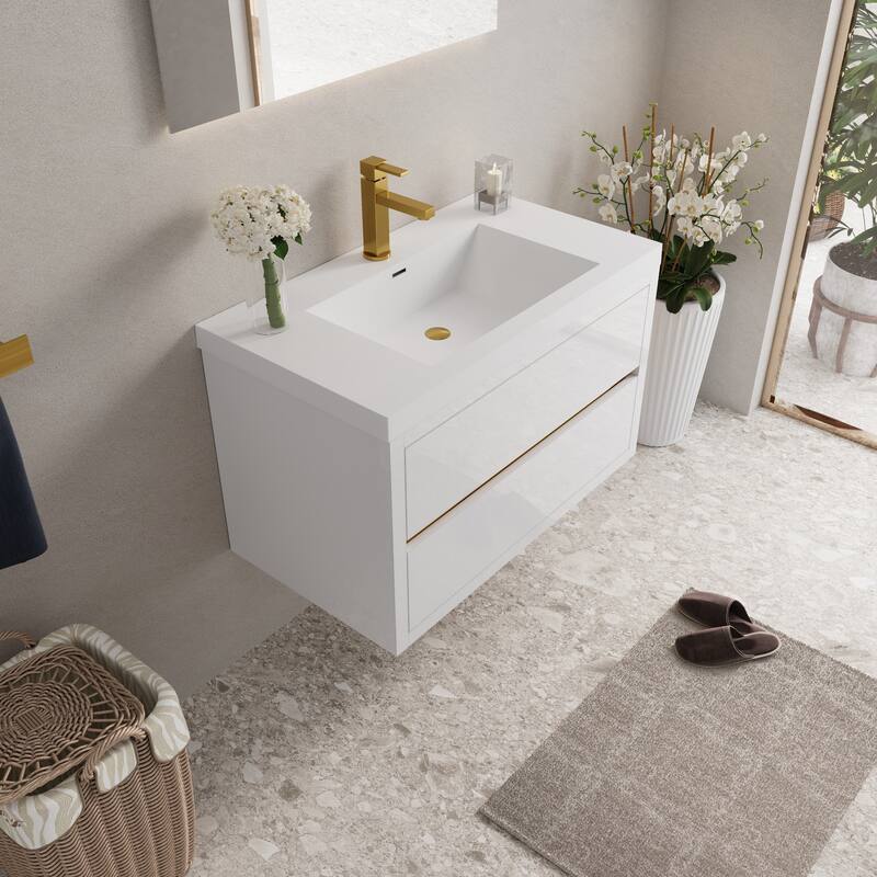 Wall-Mounted Bathroom Vanity with Stone Resin Top