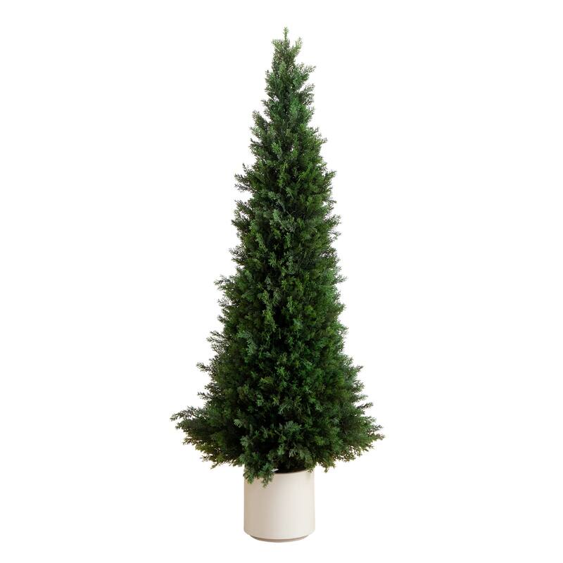 Cedar Pine Artificial Tree with Planter - 5' - Green and White