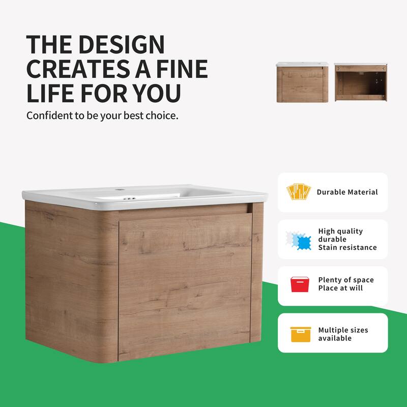 BNK 24''/28''/36''/40''/60''/68'' Bathroom Vanity With Sink, Floating Bathroom Vanity with Soft Close Doors and Shelf