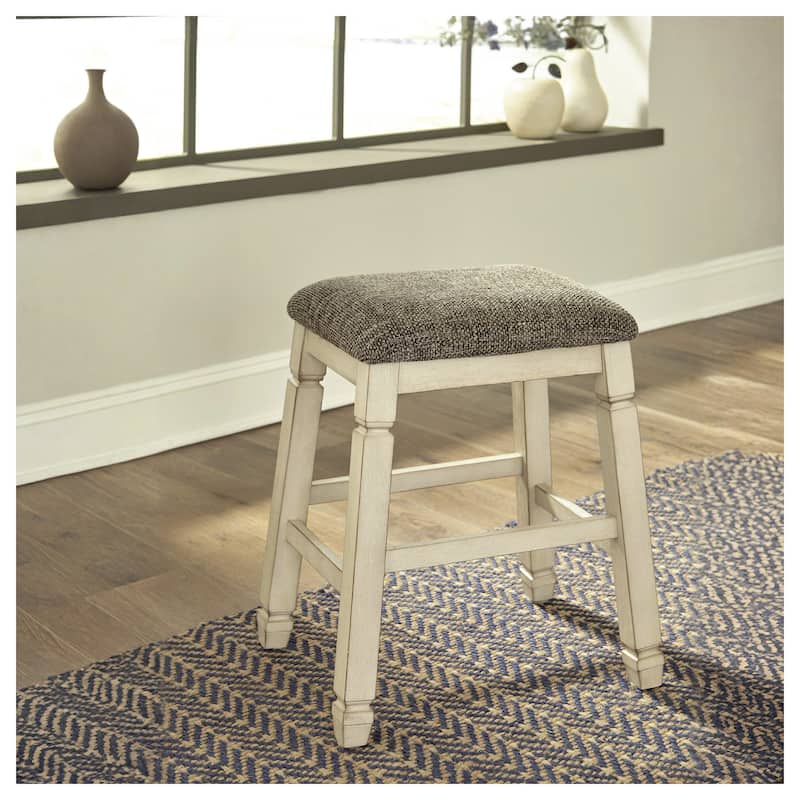Signature Design by Ashley Willow Cottage Antique White Upholstered Stool (Set of 2) - Set of 2 - White - Counter Height