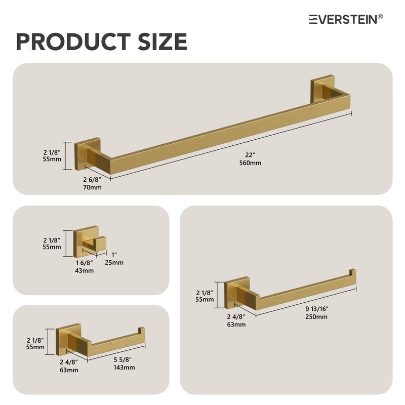 4-Piece Bathroom Hardware Accessories Set, Wall Mount Towel Bar, Toilet Paper Holder, Hand Towel Rack 1 Towel Hooks