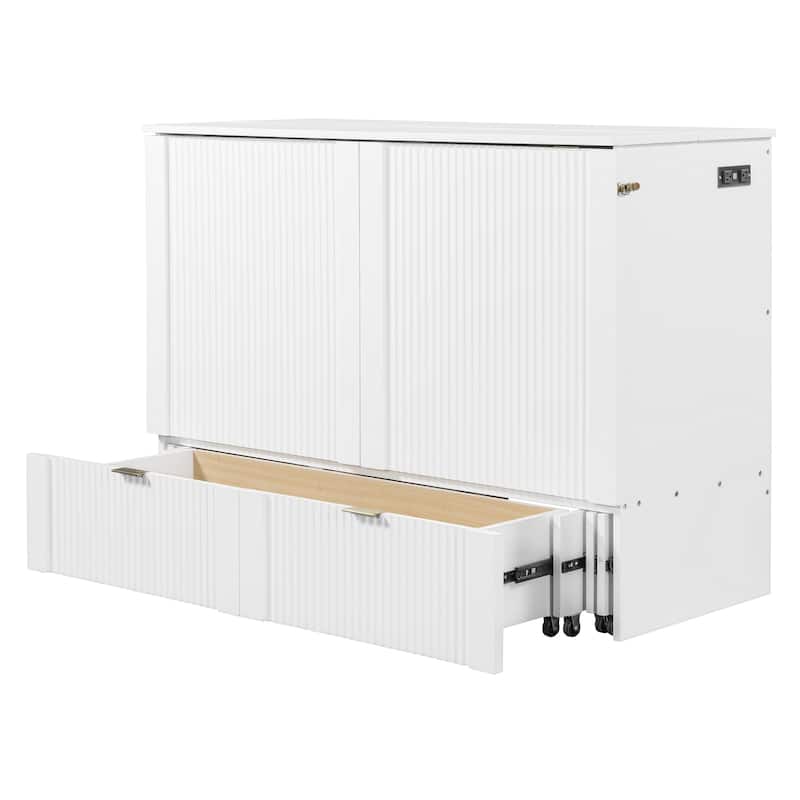 Full Size Smart Murphy Bed with Roller Skate System With Built-in USB/Outlet Charging Station & Storage Drawer
