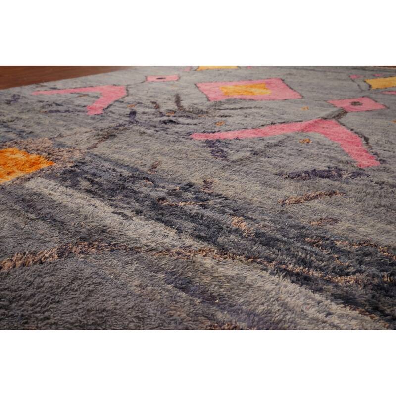 Gray Geometric Moroccan Oriental Area Rug Handmade Wool Carpet - 9'0" x 12'3"