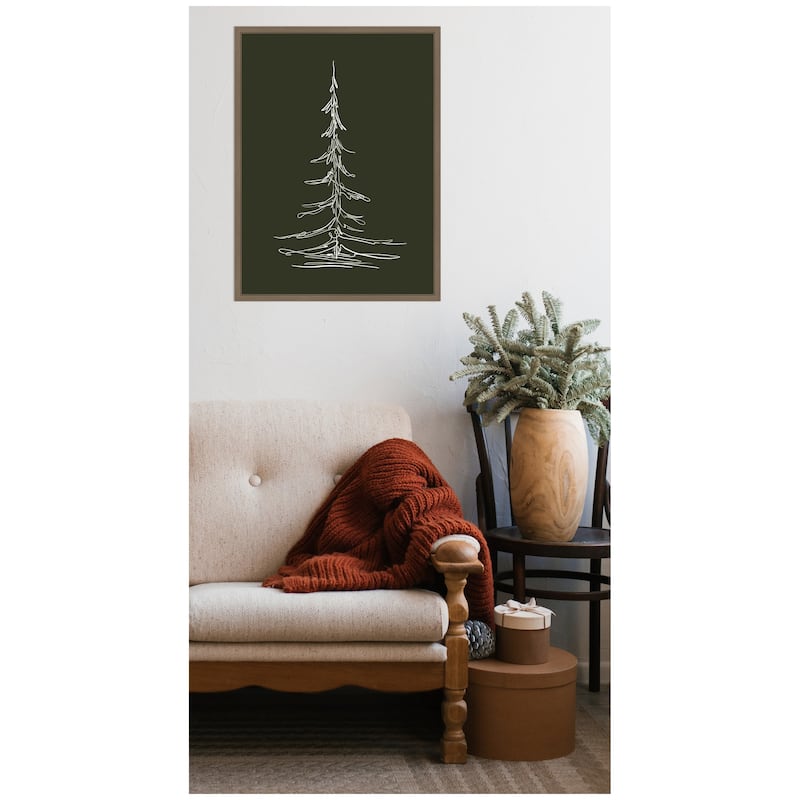 Kate and Laurel Framed Canvas Minimalist Evergreen Trees Sketch 2 Green by The Creative Bunch Studio