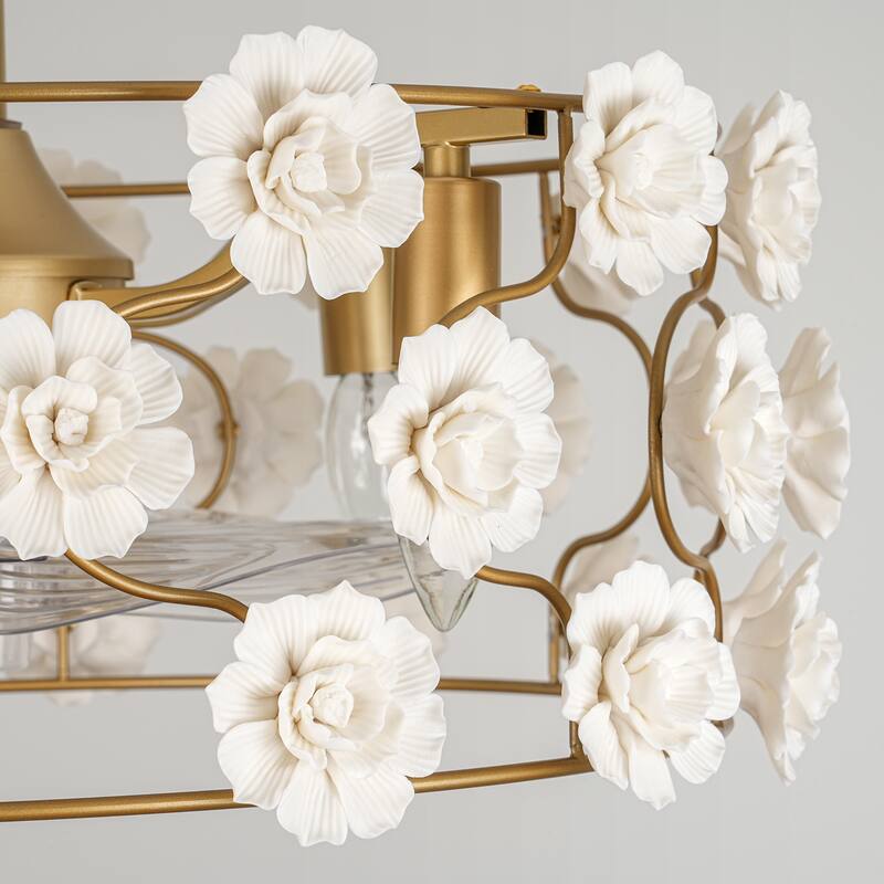 20.5 in. 4-Light Modern Gold Ceiling Fan with Flower Accents and Remote Control - 20.47 in. W x 8.07 in. H