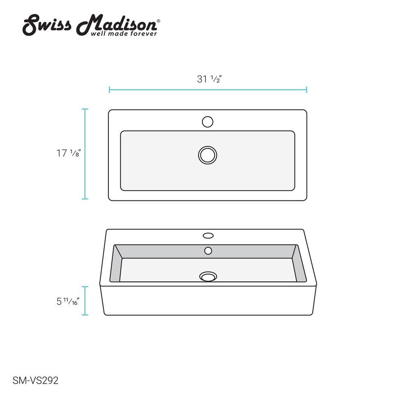 Swiss Madison Voltaire Wide Rectangle Vessel Sink