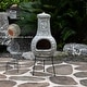 preview thumbnail 10 of 12, Outdoor Clay Chiminea Fireplace Sun Design Wood Burning Fire Pit with Sturdy Metal Stand, Barbecue, Cocktail Party