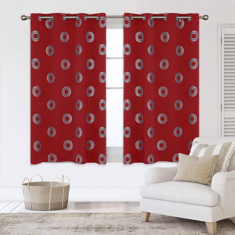 Concentric Circles Pattern Room Darkening Curtain 2 Panels - 52Wx54L-2PC - Red