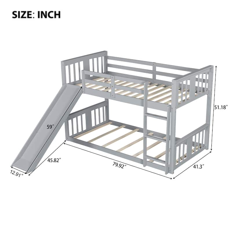 Twin Over Twin Bunk Bed with Slide and Ladder, for Kids, Teens, Boys or Girls