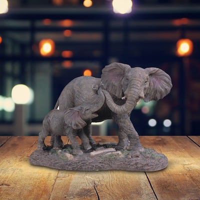 ICE ARMOR 9"H Elephant Mother and Baby with Trunk Up Figurine