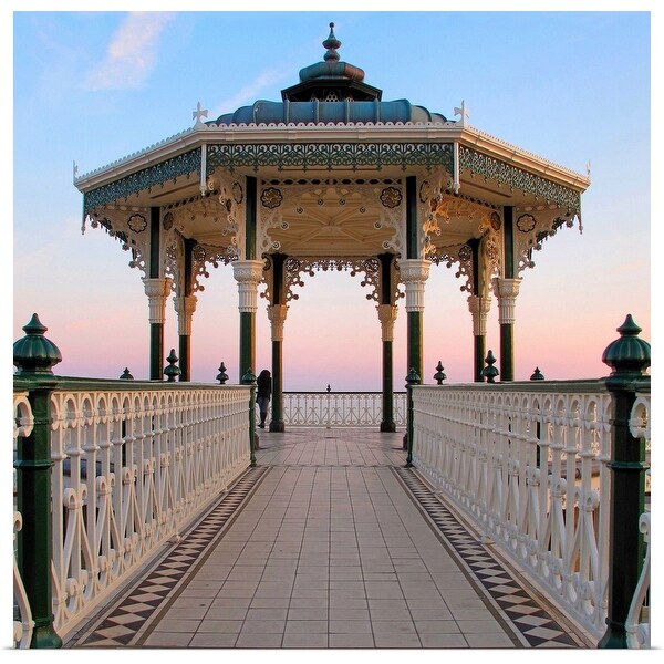 "A lone figure and an almost symmetrical shot of an ornate seaside bandstand." Poster Print