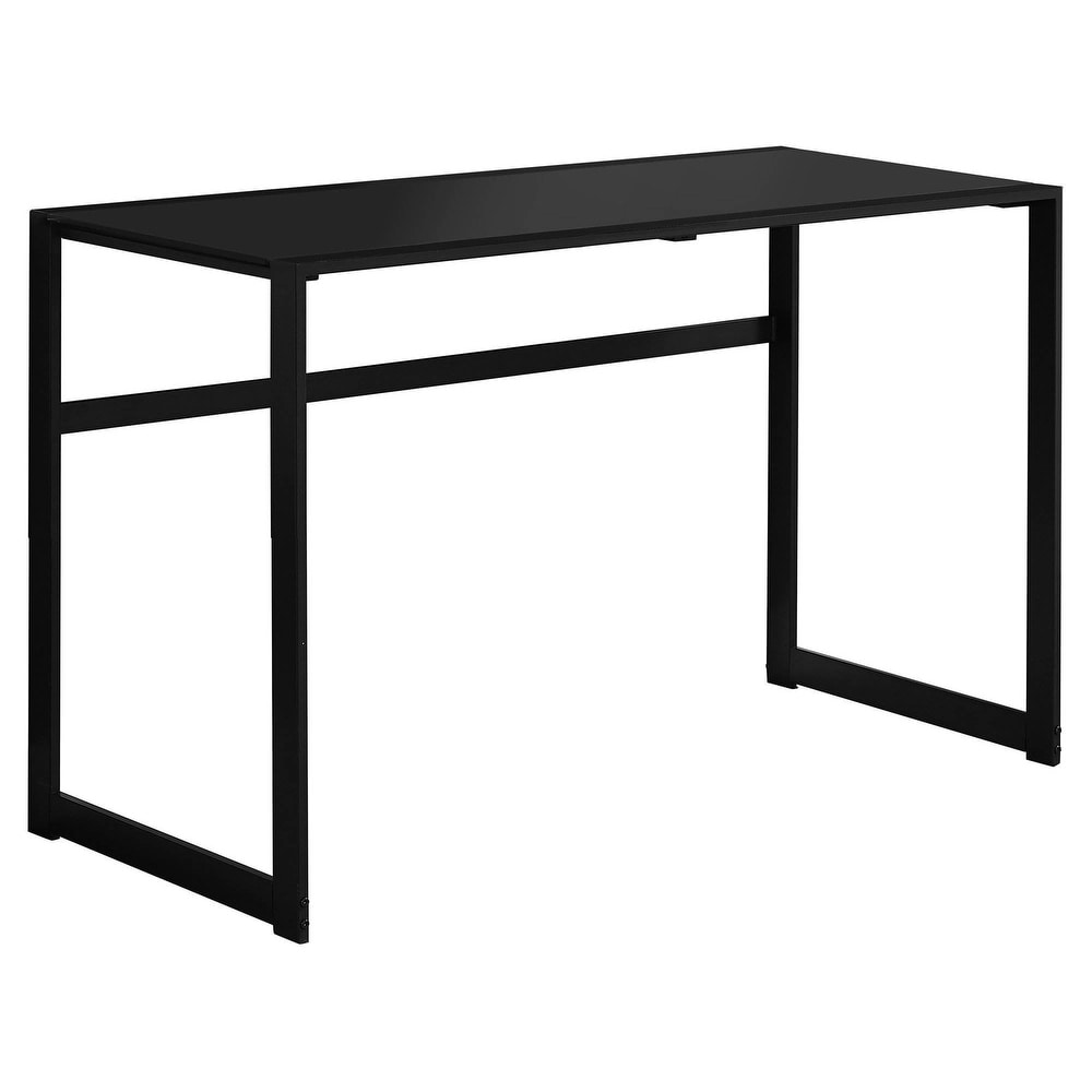 Offex 48"L Black Tempered GlassTop Computer Desk w/ Metal U-Shaped Leg (Black,Black)
