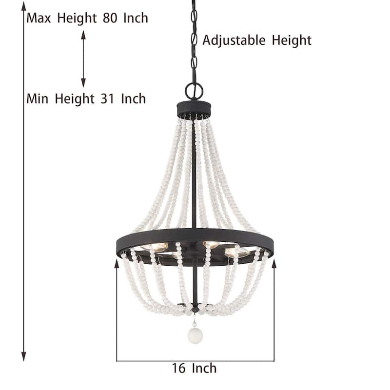 Cauhu 4-light Farmhouse Coastal Beaded Empire Chandelier for Dining Room - 16'' W x 16'' D x 27'' H