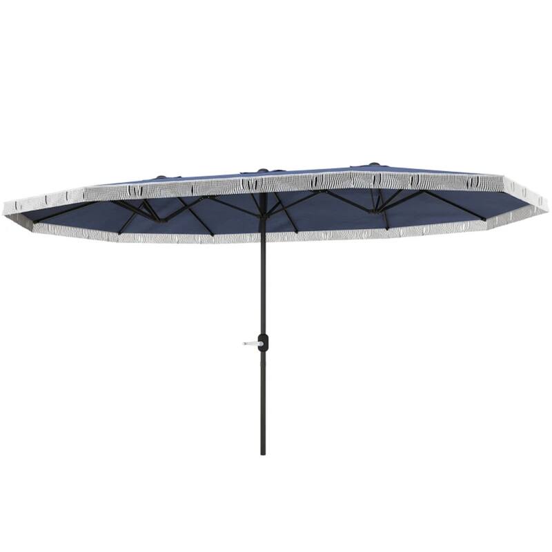 Large Double Rectangle Patio Umbrella with Crank Lift and UV Protection Steel Pole Fringe