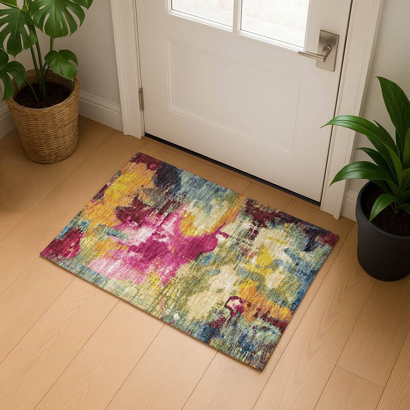 Premium Washable Super Soft Abstract Brushstrokes Mayfield Rug - Garnet - 1'8" x 2'6"
