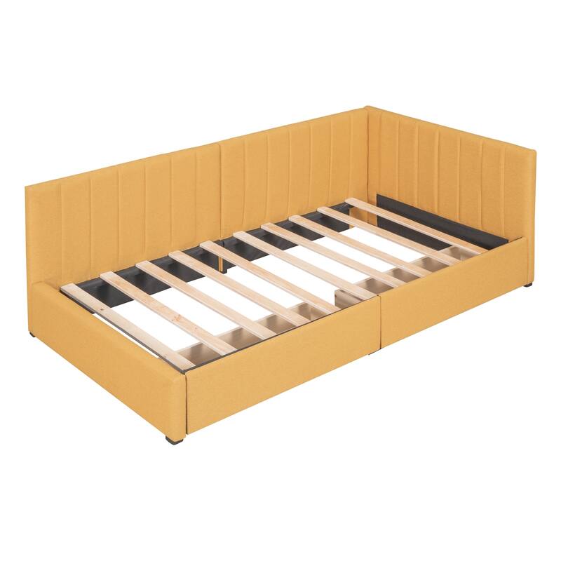 Upholstered Daybed with 2 Storage Drawers Sofa Bed Frame No Box Spring Needed - Yellow