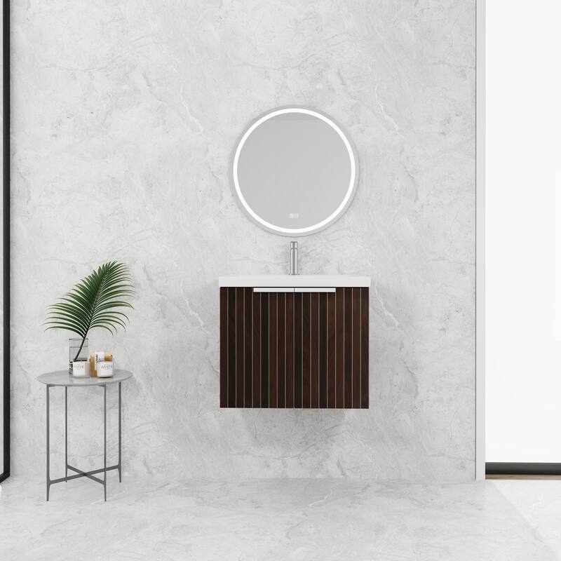 48in Bathroom Vanity with Resin Sink, Soft Close Hinges, 3 Doors, Eco-Friendly Design, Wall-Mounted Floating Cabinet