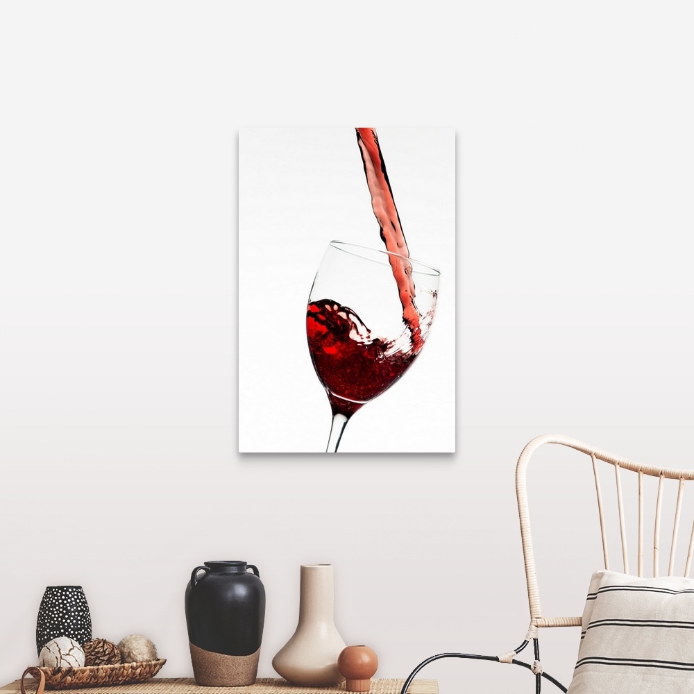 Close Up Of Red Wine Being Poured Into Glass On White Background Canvas Wall Art Overstock 16442119