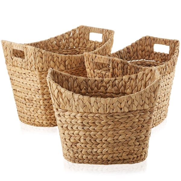 Set of 3 Water Hyacinth Oval Baskets, Woven Laundry Totes by Casafield