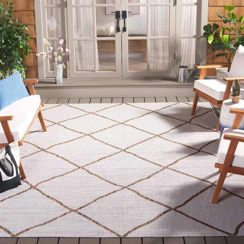 SAFAVIEH Courtyard Alayne Transitional Indoor/Outdoor Rug - 8' x 10' - Ivory/Brown